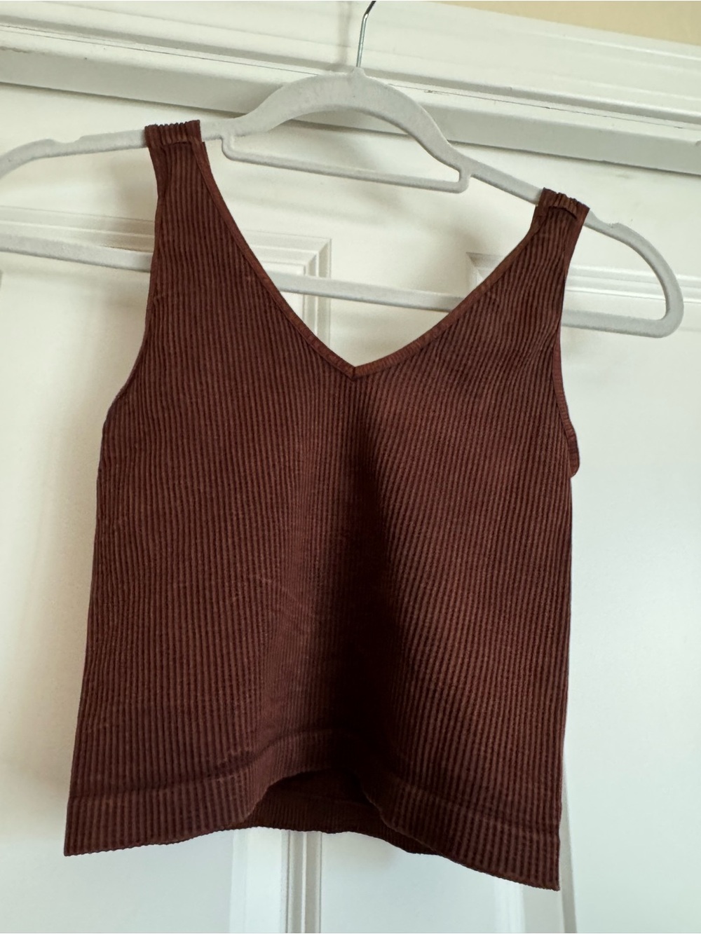 Brown Ribbed V-Neck Tank Top - Women's